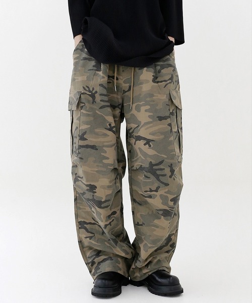 minsobi（ミンソビ） カーゴパンツ 迷彩ワイドカーゴパンツ ミリタリー