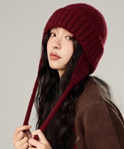 ニット帽 ニットキャップ 耳当て付き リブニット帽 レディース