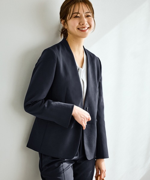 Danton（ダントン） ノーカラージャケット 36 グレー レディース