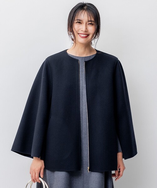 ノーカラーコート コート ウールリバー ケープ ジャケット レディース