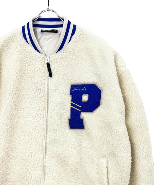 Bling Leads スタジャン もこもこボアフリース / 刺繍ワッペン入り