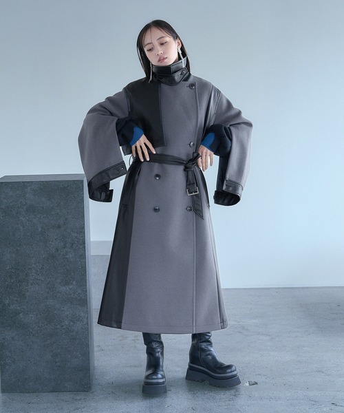 HARE（ハレ） コート チェスターコート ウーリーテックフェイクレザー