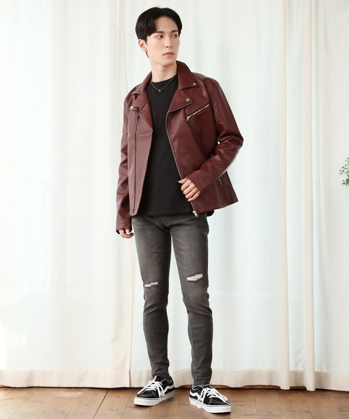 TopIsm（トップイズム） 革ジャン ライダース 合成皮革 ダブル