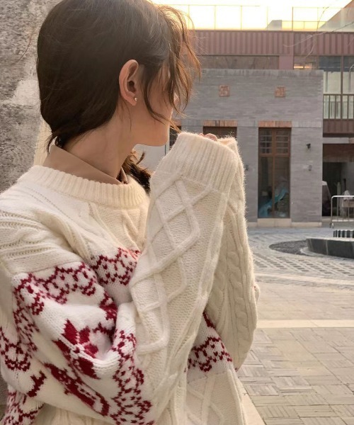 gossip!ロサンゼルス ニット セーター Y2K ノルディック柄ケーブル