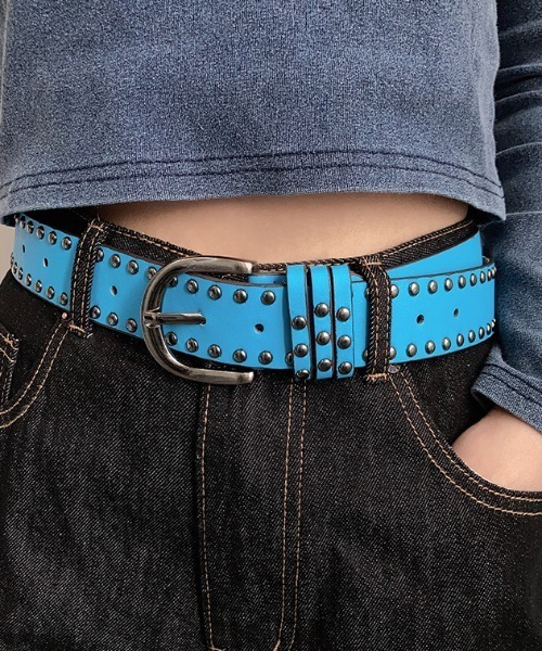 CELENA BEATS ベルト ダブルスタッズ PUレザー バックルベルト