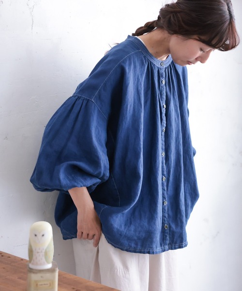 soulberry（ソウルベリー） ブラウス シャツ 青いリネンのブラウス