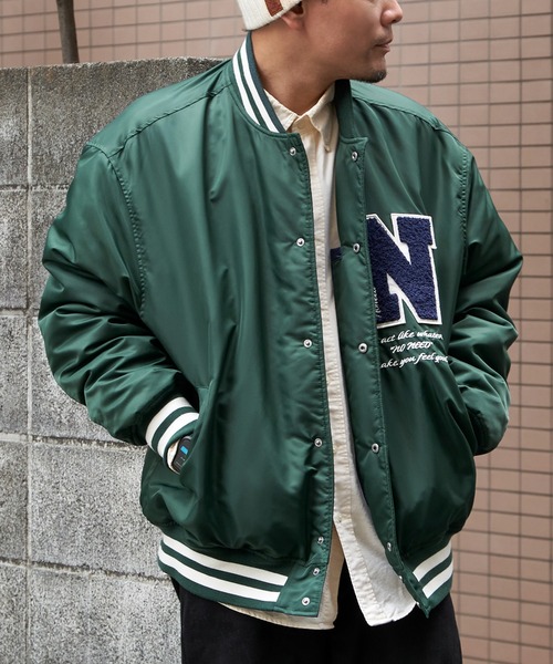 NO NEED（ノーニード） スタジャン ナイロンワッペンリブラインBIG