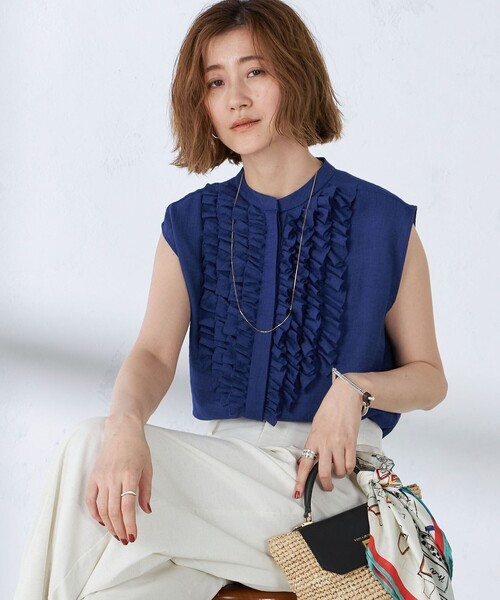 SHIPS（シップス） ブラウス シャツ 「手洗い可能」麻混 フロント