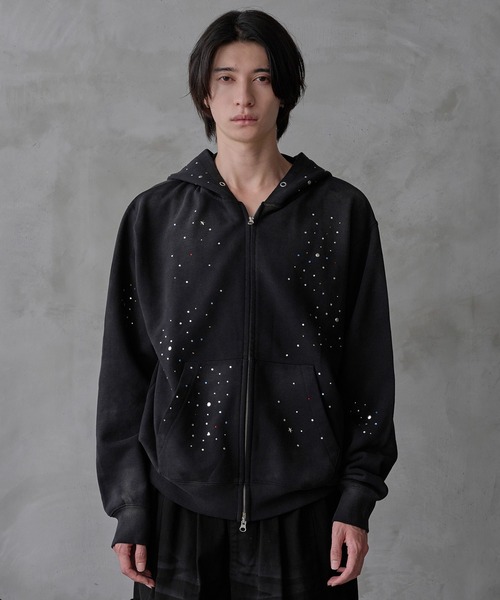 パーカー Rhinestone zip hoodie / ラインストーンジップフーディ