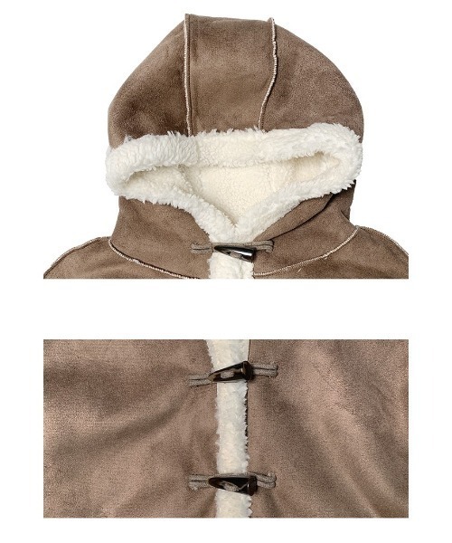 anyonemore ムートンコート ボアコート フード付きスエード調ダッフル