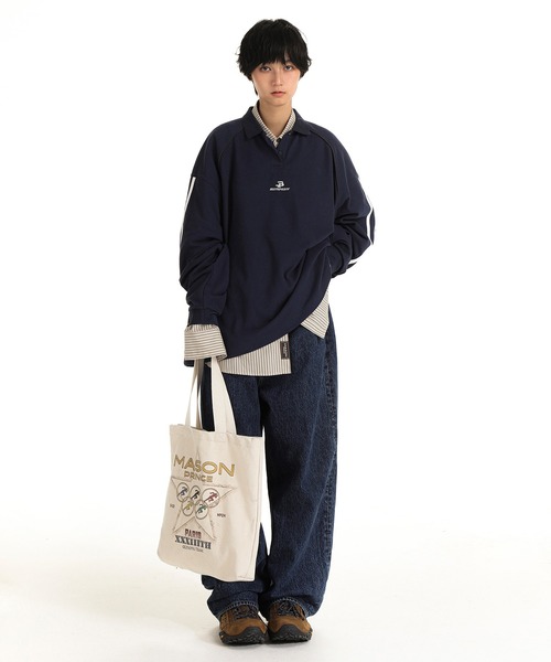 MASONPRINCE ポロシャツ オーバーサイズ 袖ライン ゲームシャツ ロング