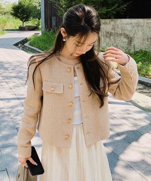 shameless ジャケット ノーカラージャケット ノーカラーツイード調