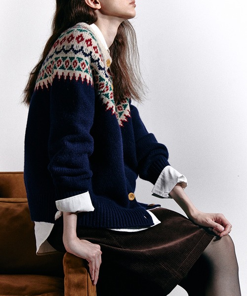 カーディガン フェアアイル柄 ウールニットカーディガン FQ24S196