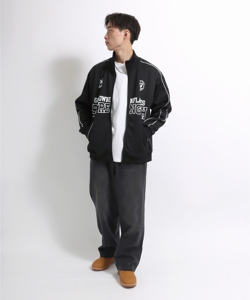 ジャージ フロントロゴプリント サイドライントラックジャケット