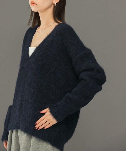 ニット セーター アルパカ混Vネックヘアリーニット レディース