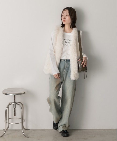 ad thie（アドティエ） ベスト ジレ プードルファー ベスト レディース