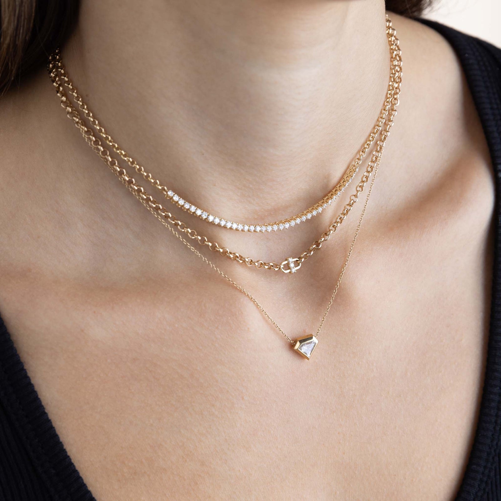 Zoë Chicco 14k Gold 3 Prong Diamond Open Link Medium Rolo Chain