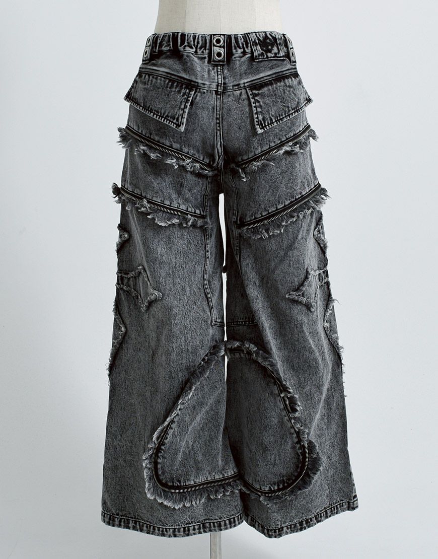 REFLEM【レフレム】クロスパッチ切り替えワイドデニムパンツ/全2色