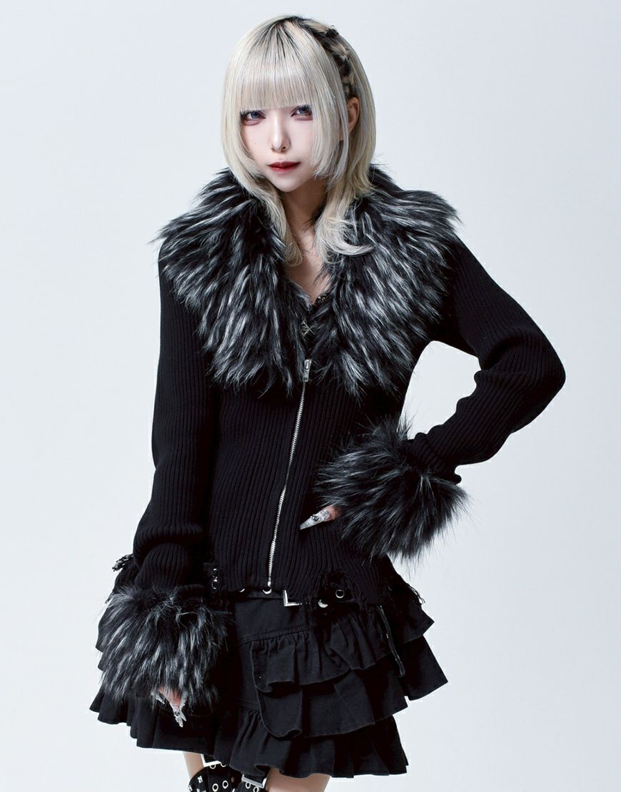 REFLEM【レフレム】ファー付きジップニットカーディガン/全2色