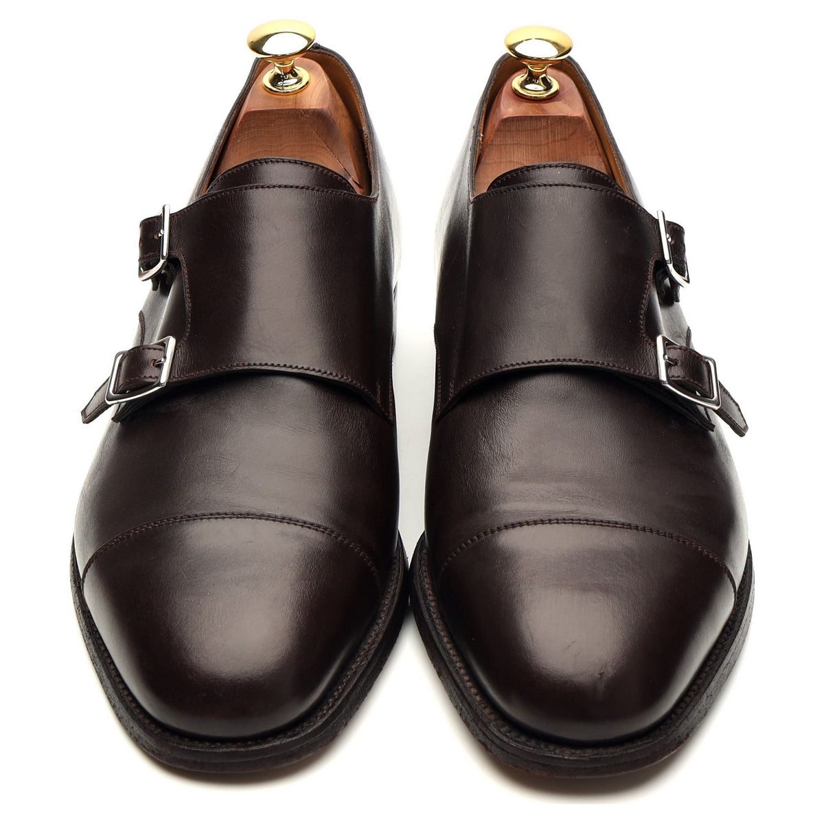 ダークブラウンレザーダブルモンクストラップ 8 F UK 8.5 - Abbot's Shoes