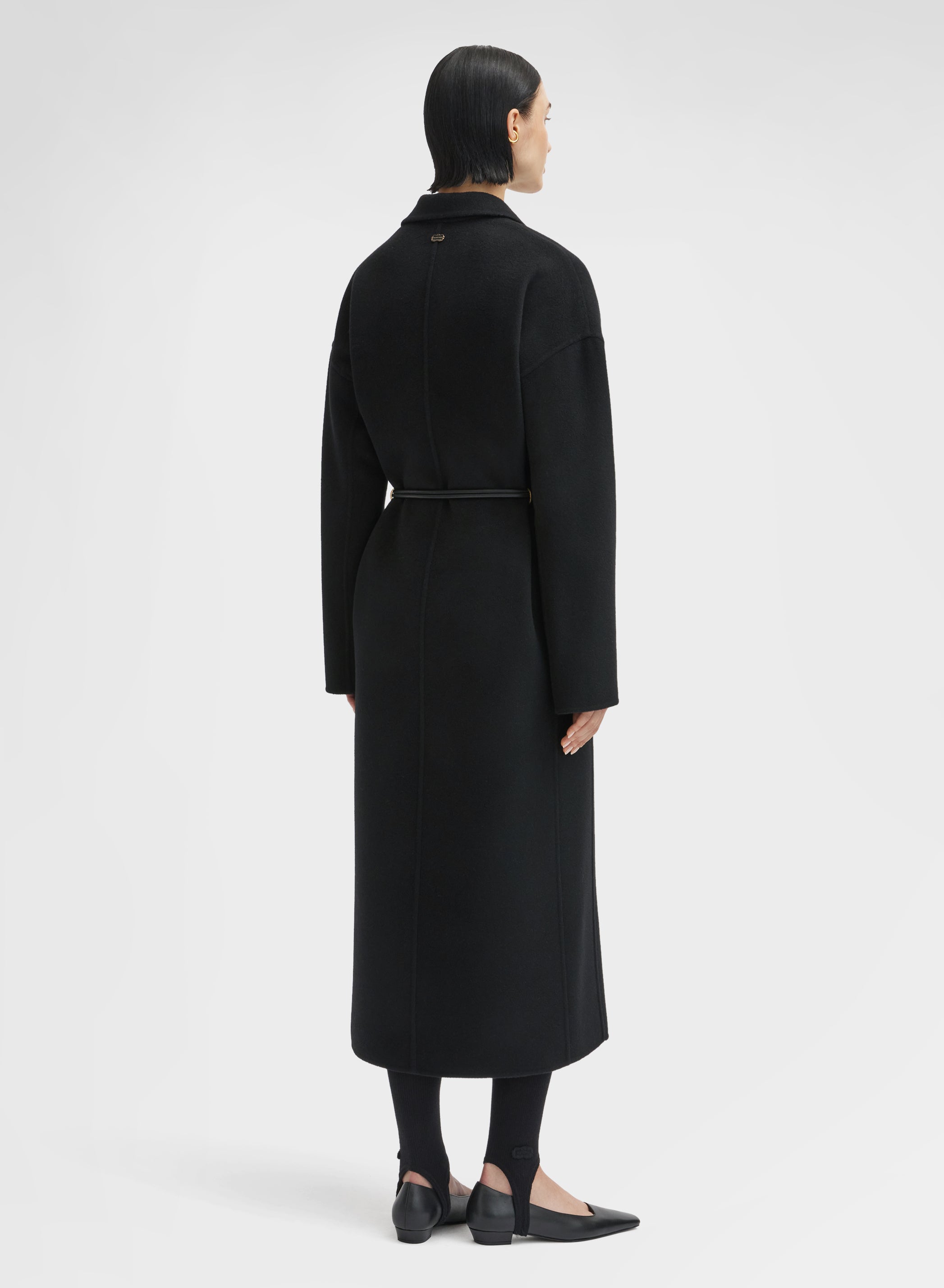 Italian Wool Cashmere Blend Coat Black Belted | Agnona