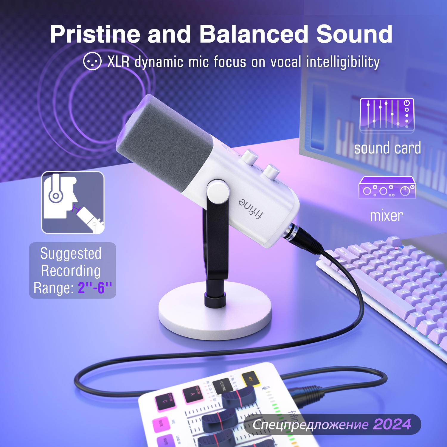 FIFINE XLR/USB Dynamic Microphone with Headphone Jack/RGB/Mute,MIC