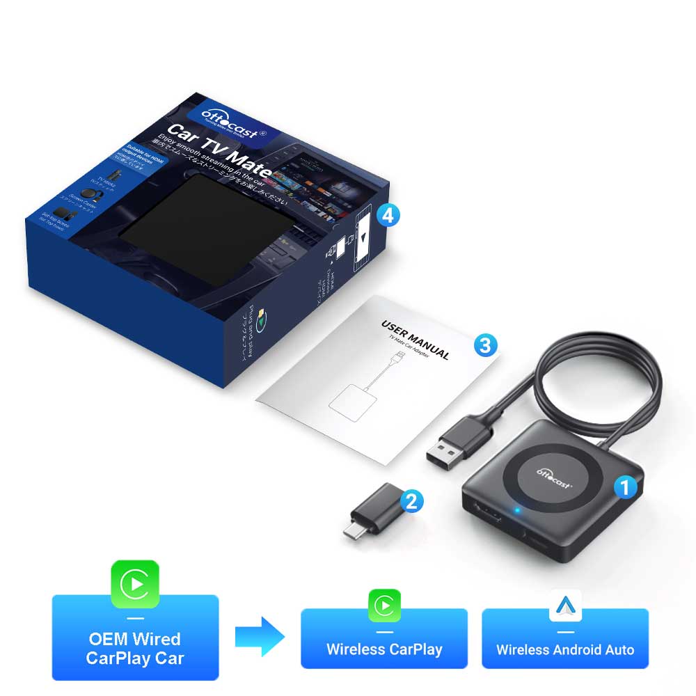 Ottocast Car TV Mate Pro Max Wireless CarPlay Android Auto Adapter