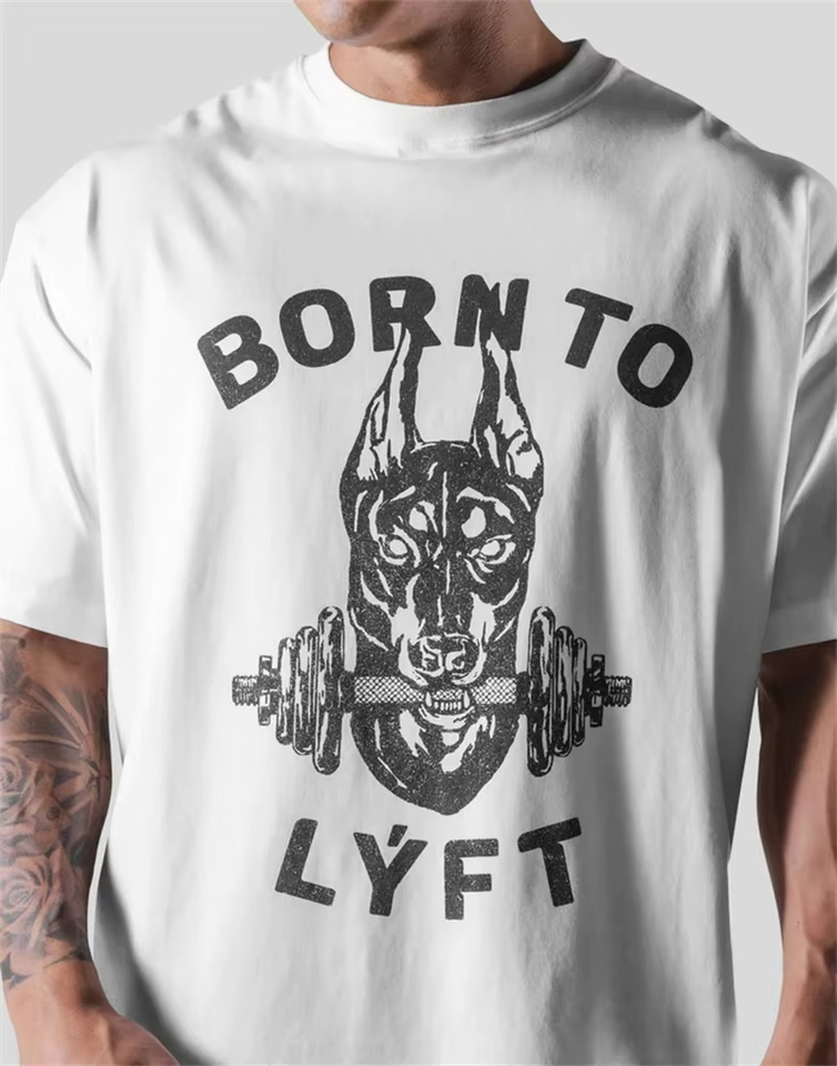 LYFT VINTAGE DOG GRAPHIC BIG T-SHIRT Men's 100% Cotton Loose