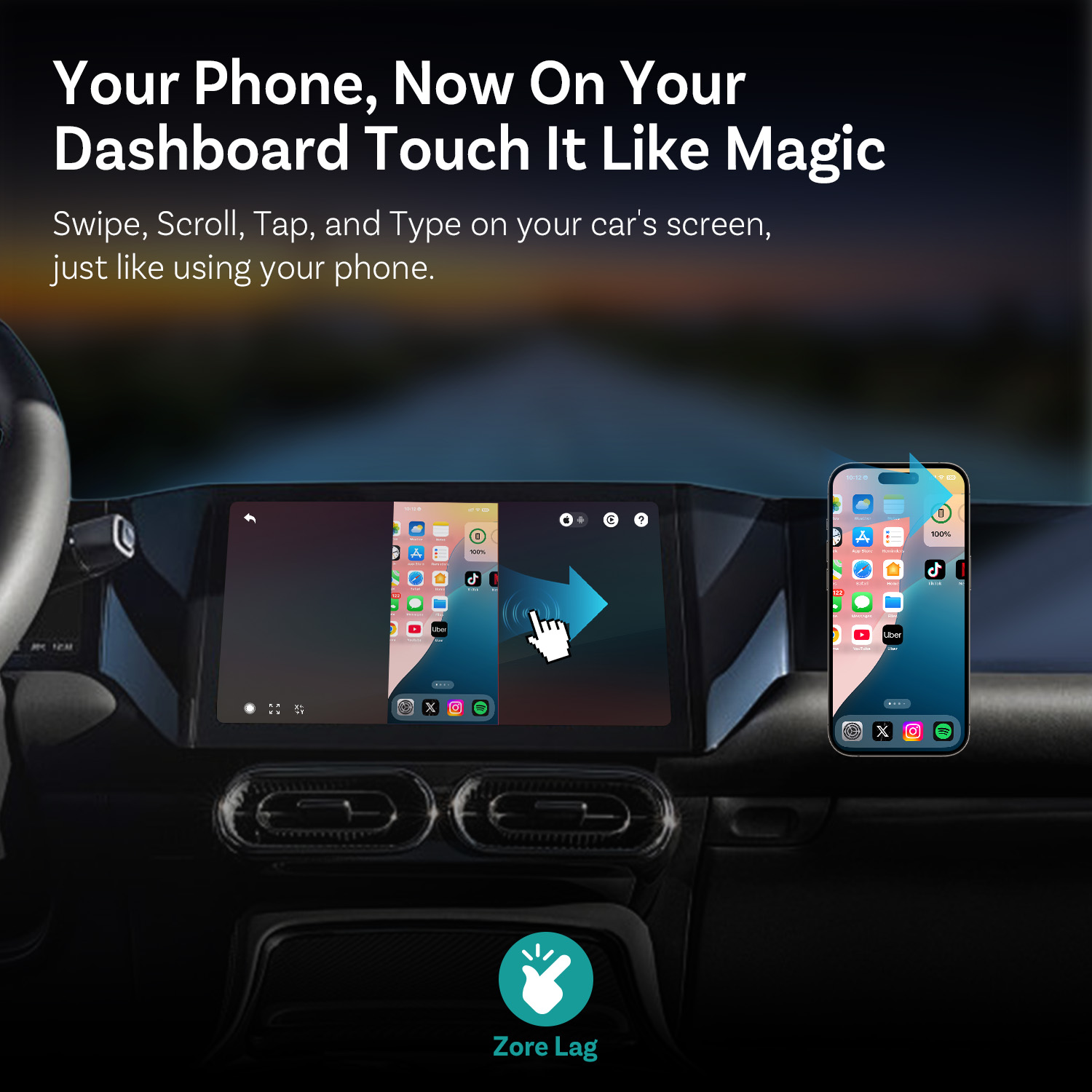Ottocast New Mirror Touch Wireless CarPlay Adapter Bi-Mirroring Bi