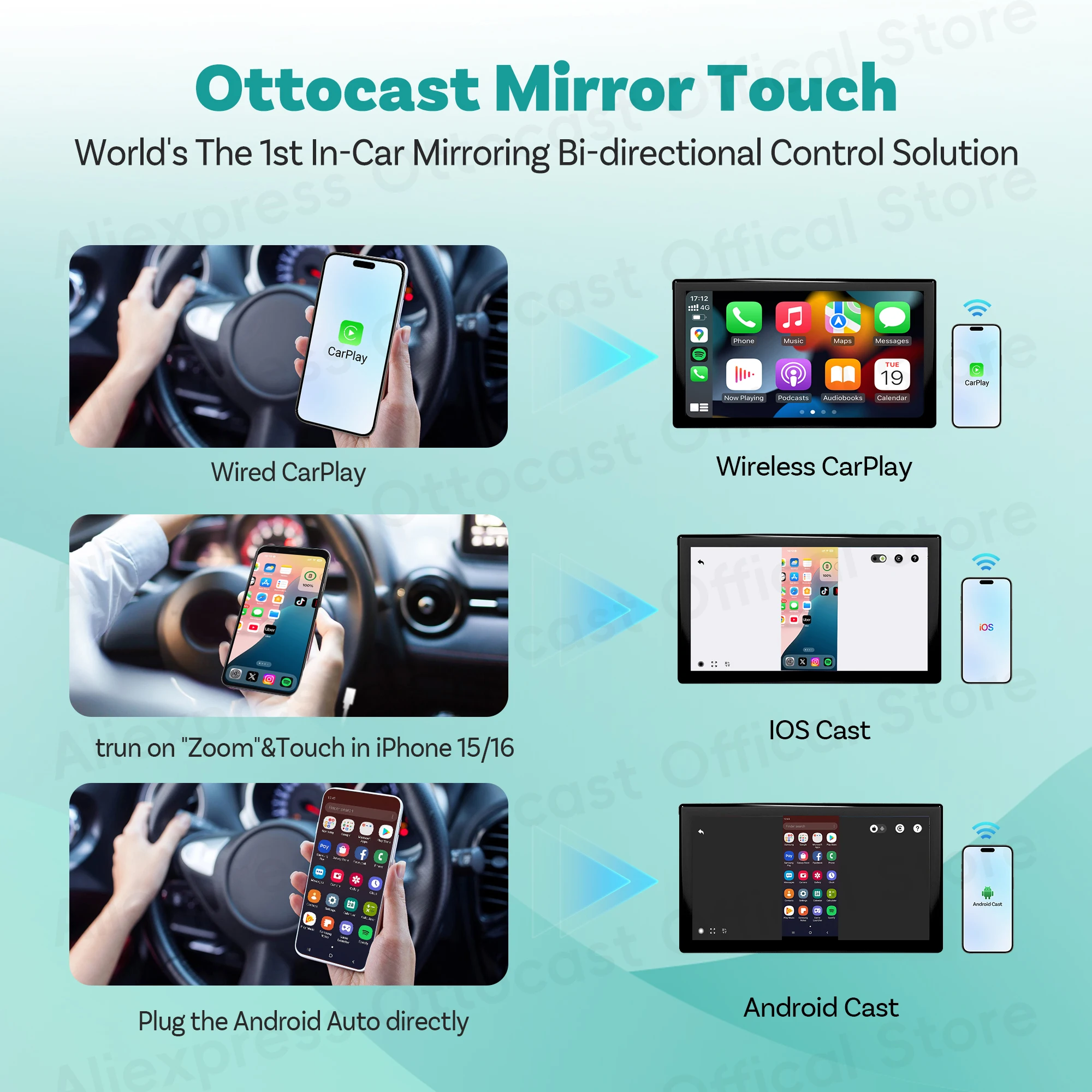 OTTOCAST Mirror Touch Wireless CarPlay New Car Accessories for iOS