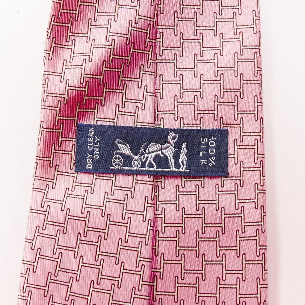 HERMES pink cream 100% silk H logo interlock monogram print formal