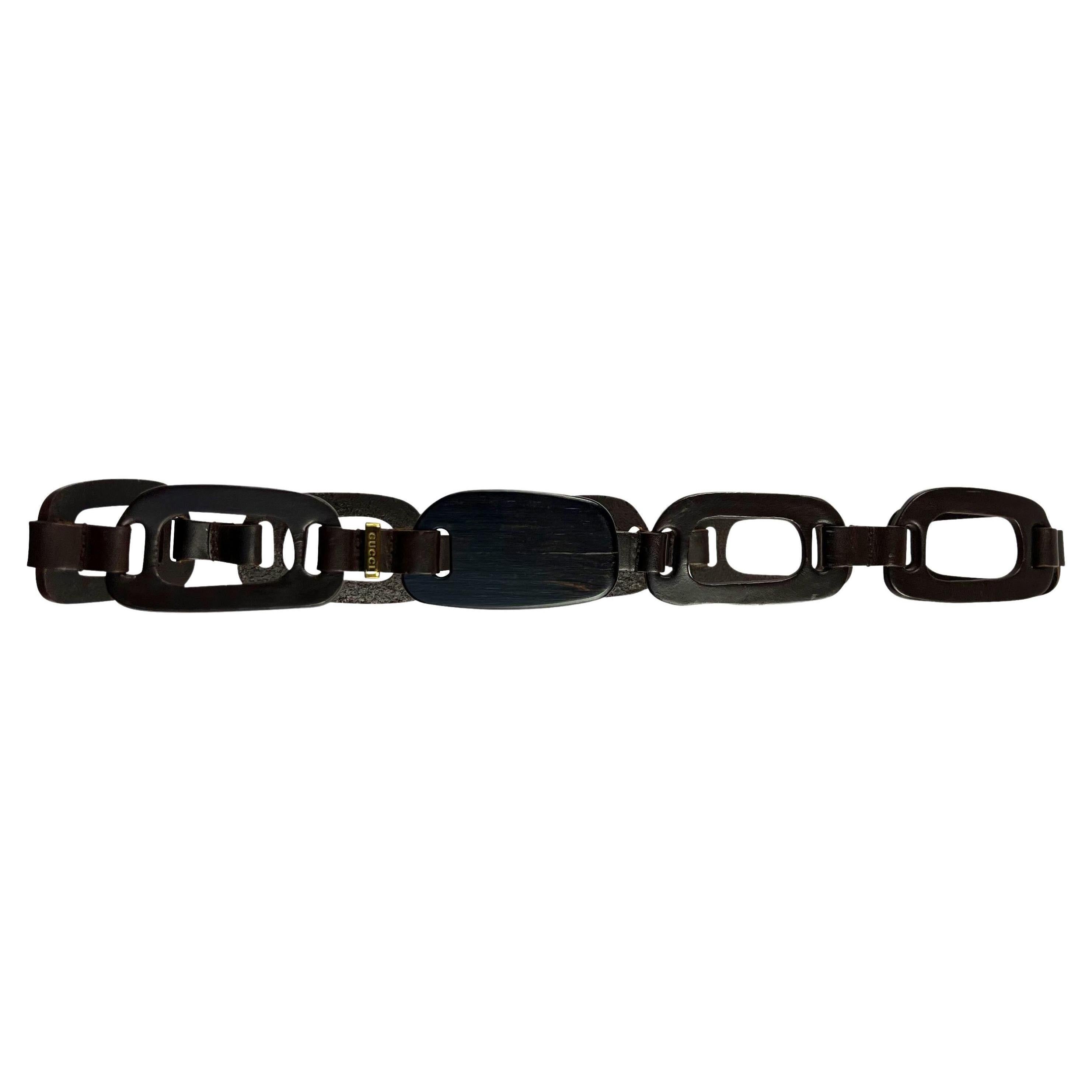 S/S 1997 Gucci by Tom Ford Wood Leather Chain Link Cutout Belt For