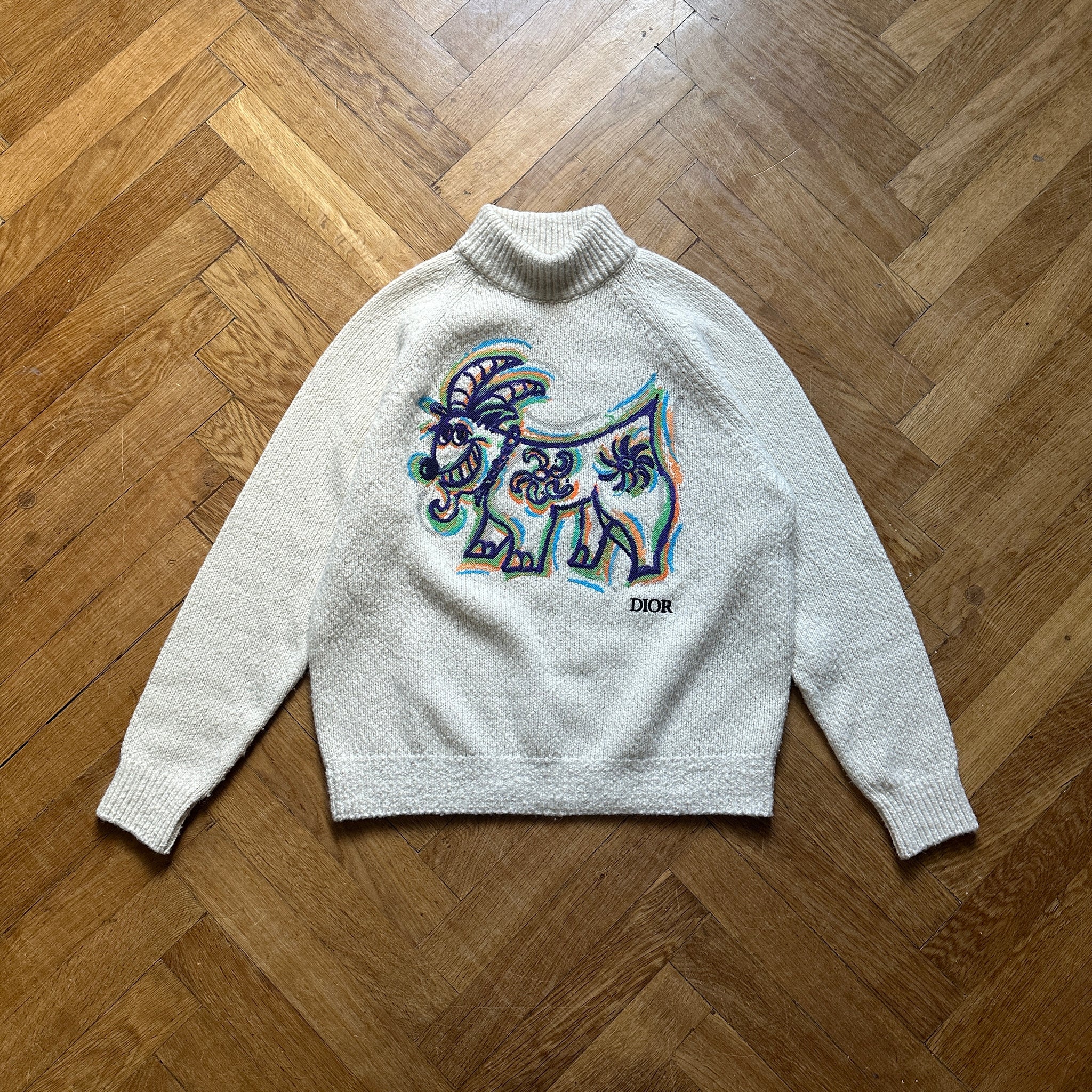 Dior Kenny Scharf FW21 Goat Embroidered Wool Knit Sweater - Ākaibu