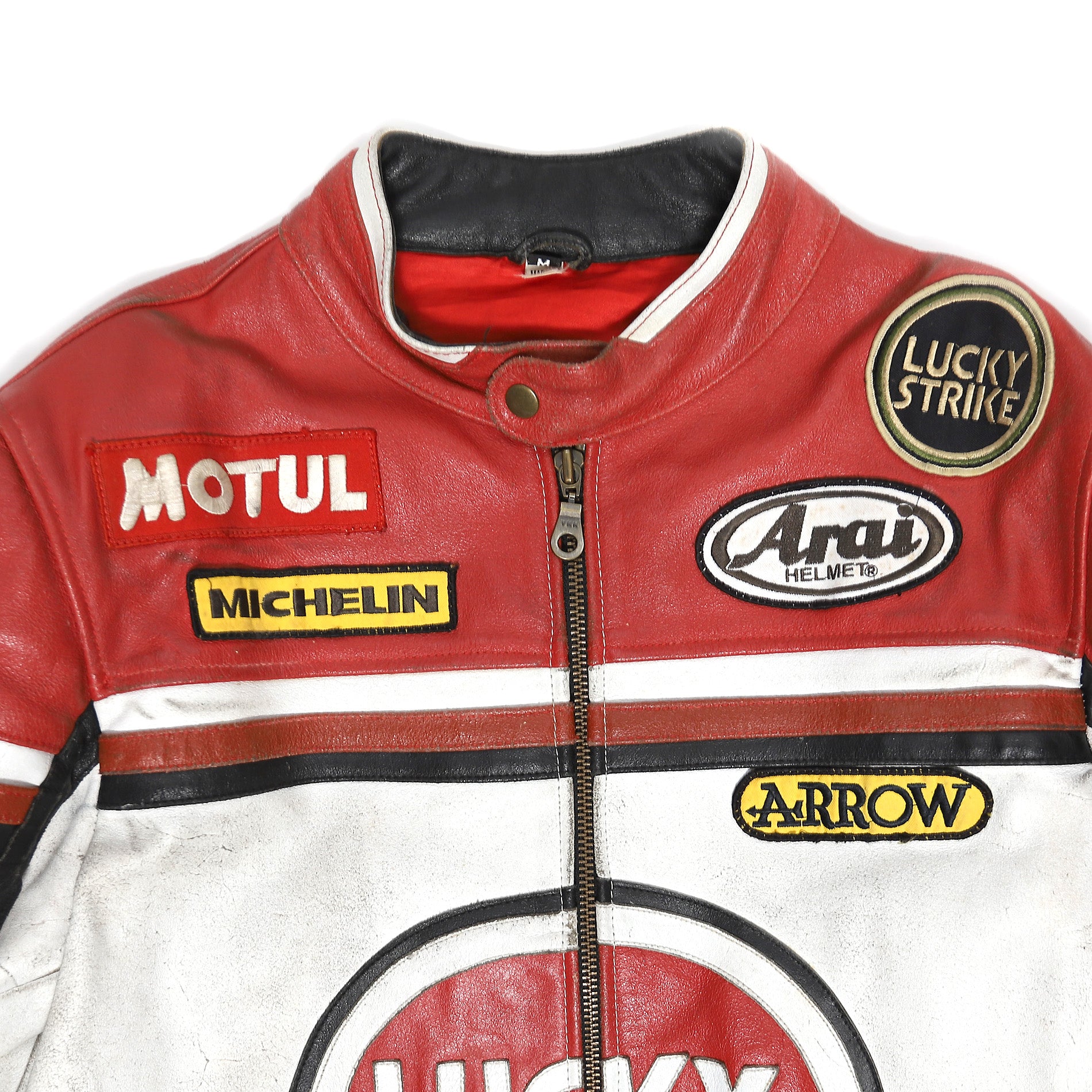 Lucky Strike Vintage Patched Racing Leather Jacket - Ākaibu Store