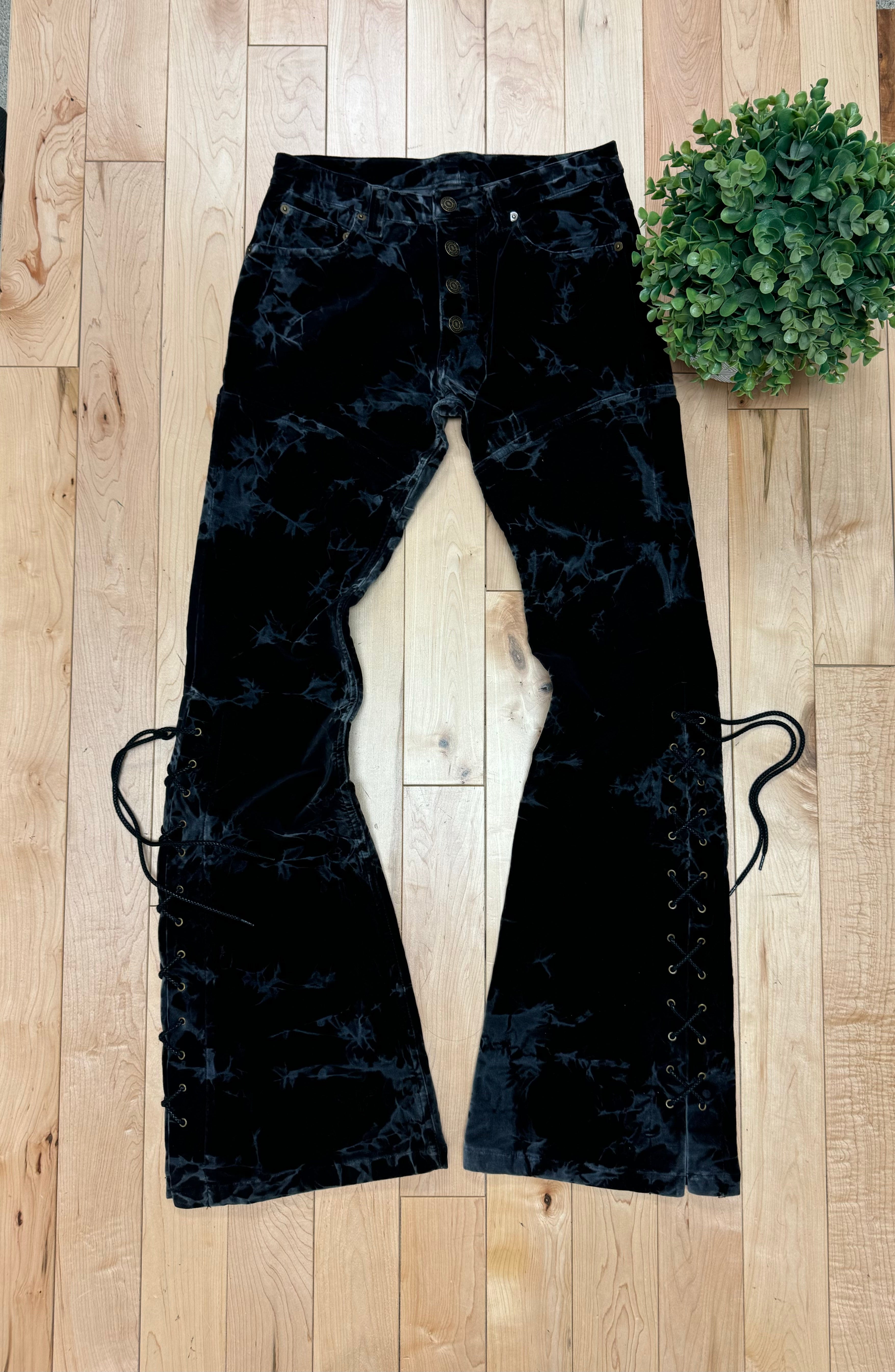 Tornado Mart Black Velour 'Lace Up' Flared Pants – Alex Maxamenko