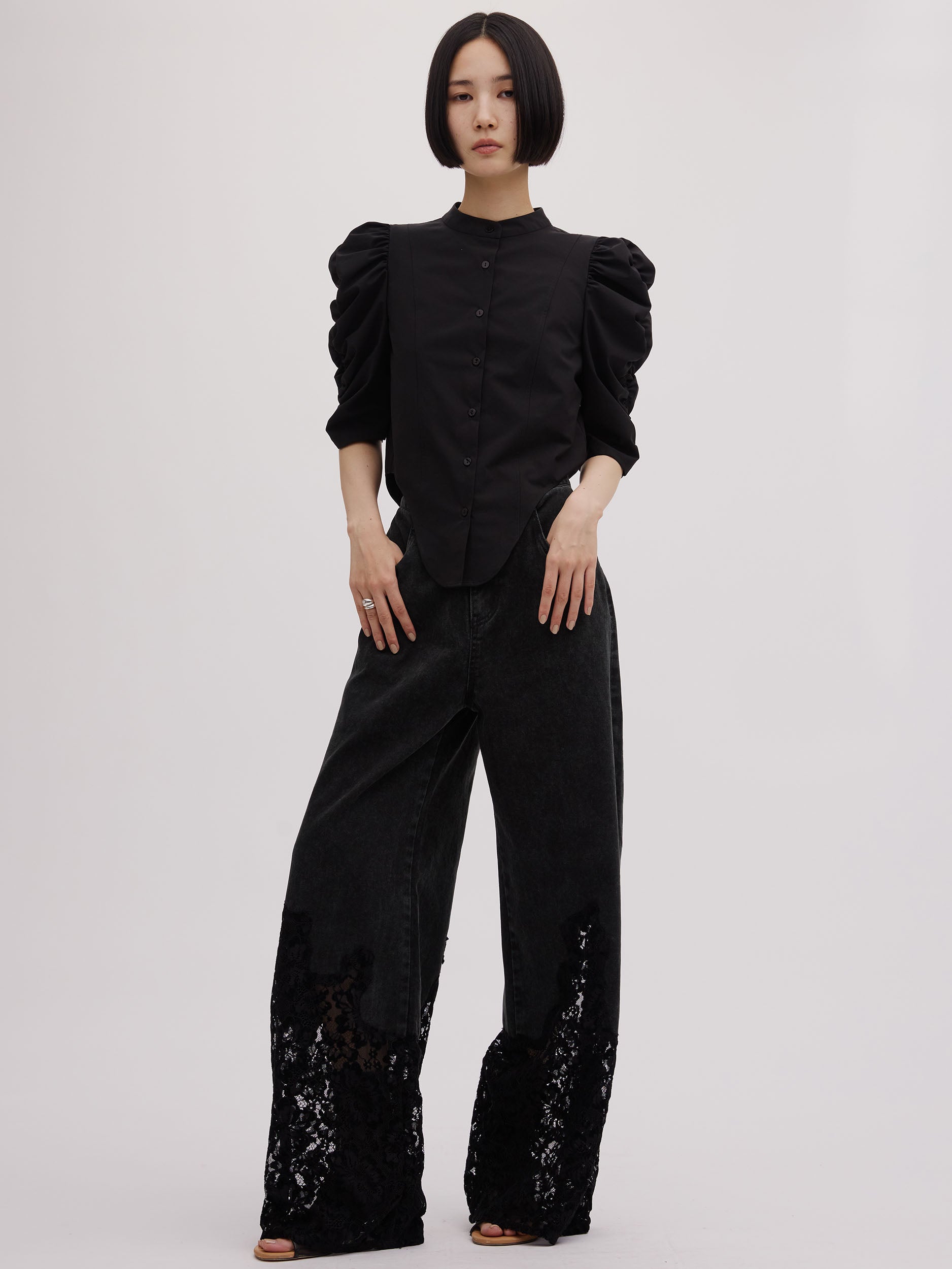 GATHER SLEEVE ROUND BLOUSE