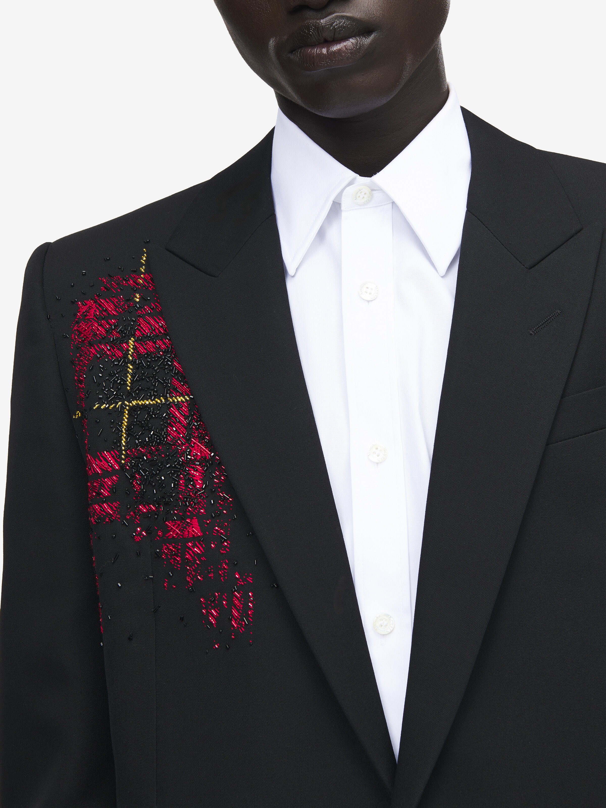 Men's Tartan Embroidery Single-breasted Jacket in Black | McQueen US