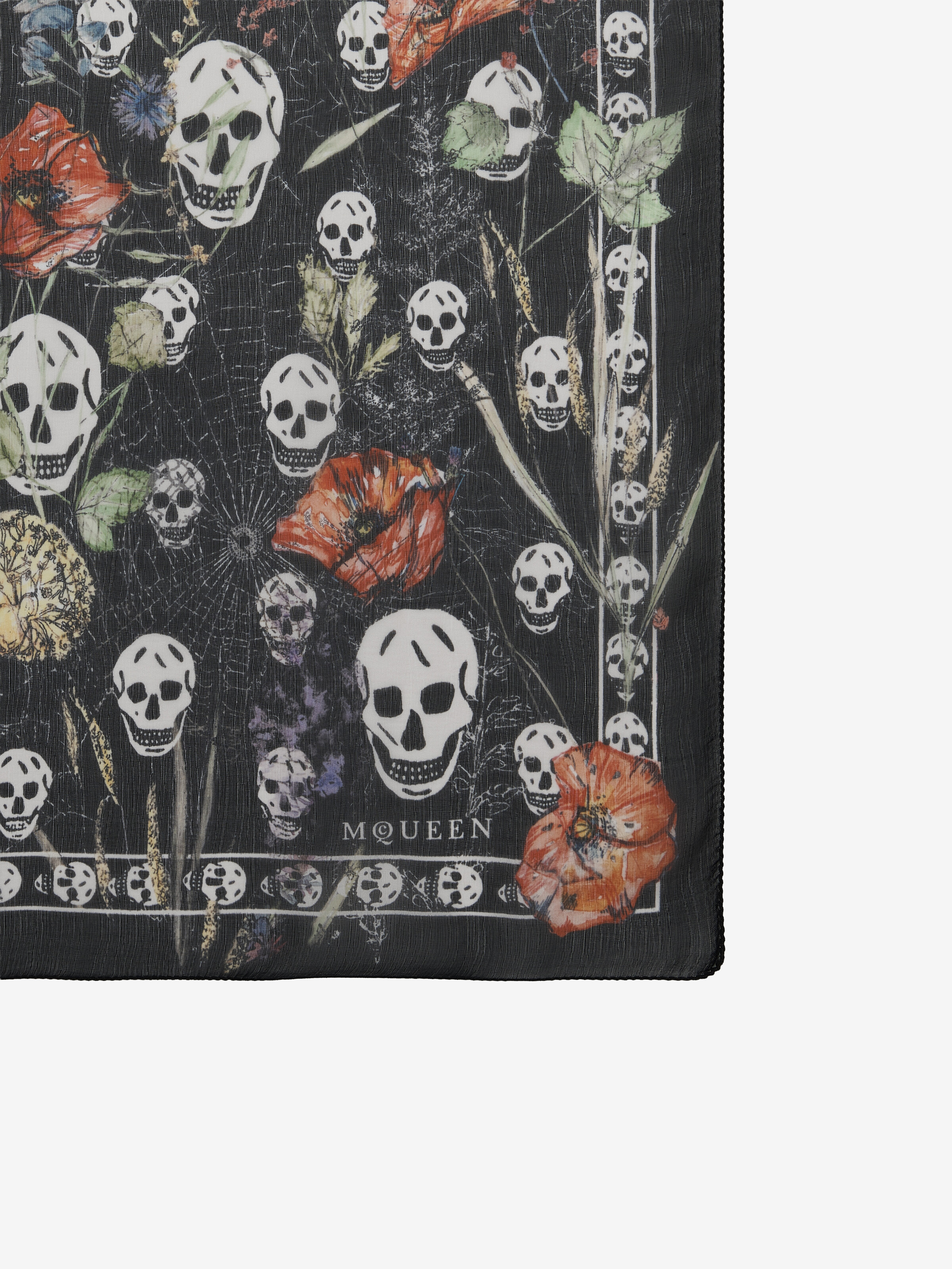Women's Skull & Spider Floral Scarf in Black/Ivory | McQueen US