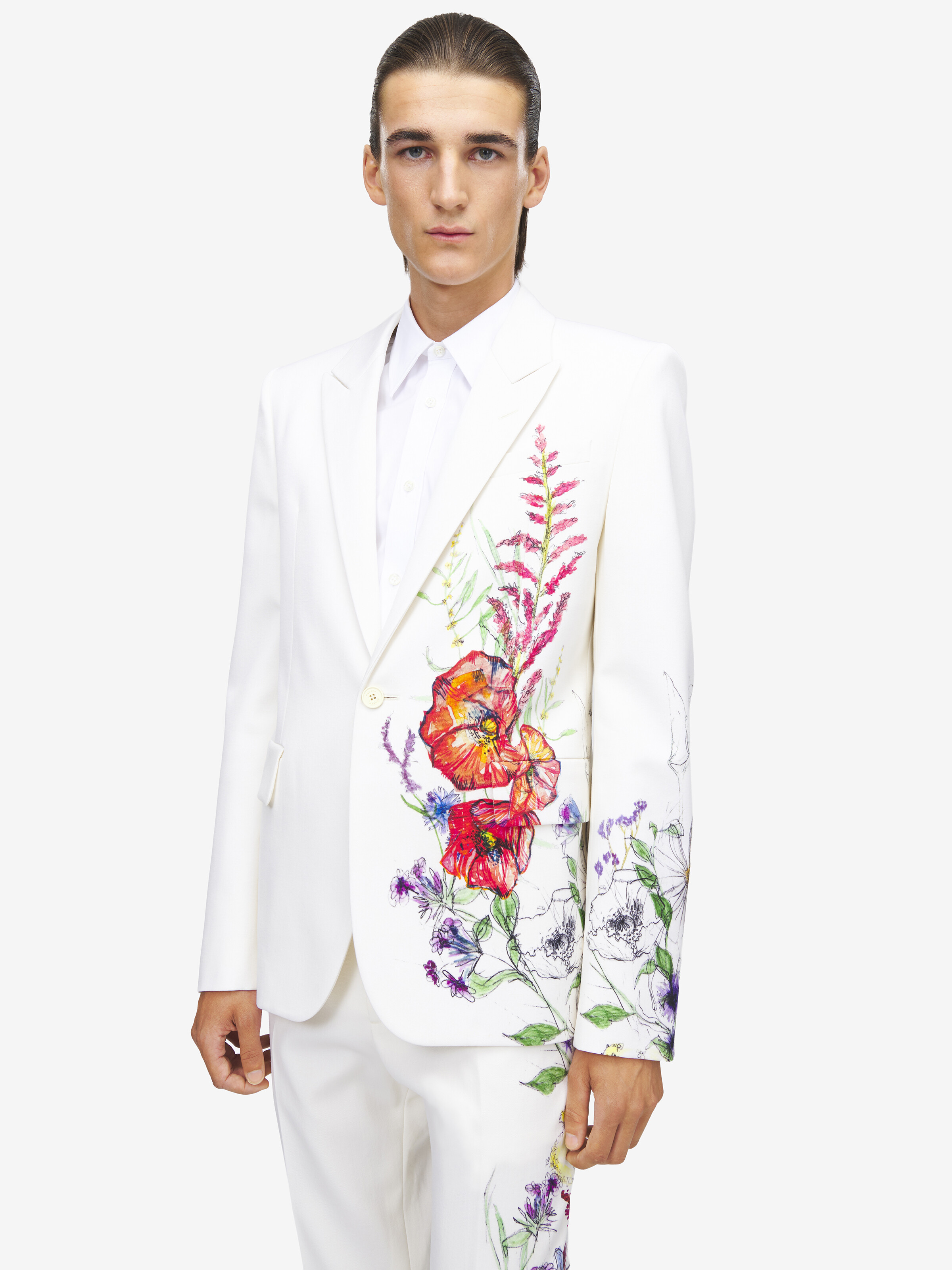 Men's Meadow Floral Single-breasted Jacket in Multicolor | McQueen US