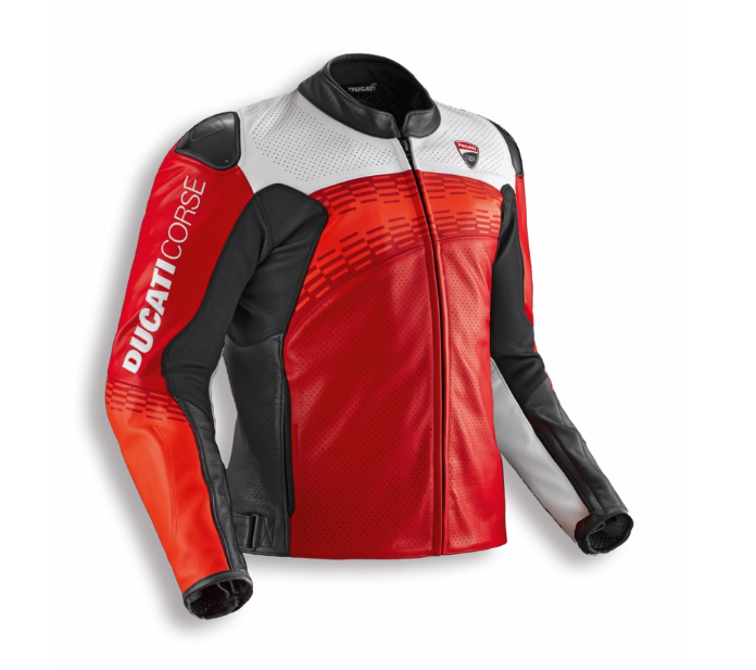 Ducati Corse C7 Perforated Leather Jacket by Dainese in Red/White