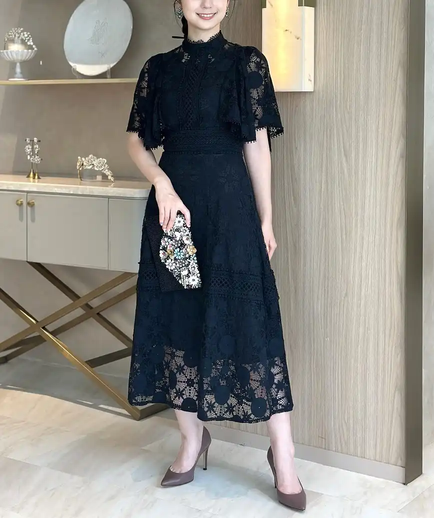 レースケープソフトマーメイドミディアムドレス-ブラックM