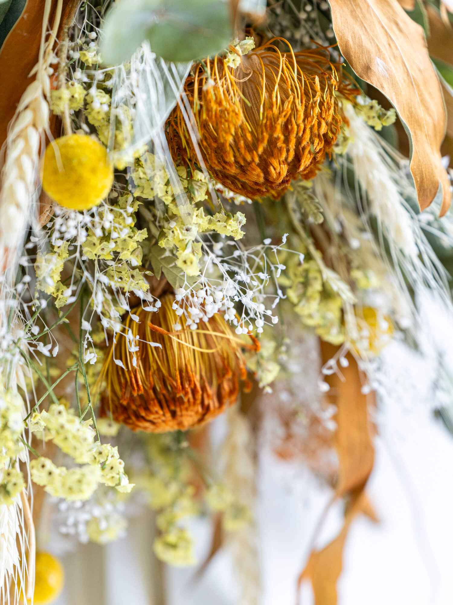 壁に掛ける】ドライフラワーのスワッグ - イエロー - | お花の通販AND