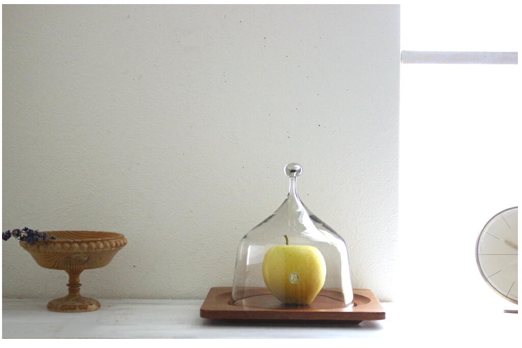 北欧ヴィンテージ雑貨 Hovmantorp ガラスとチークのケーキドーム