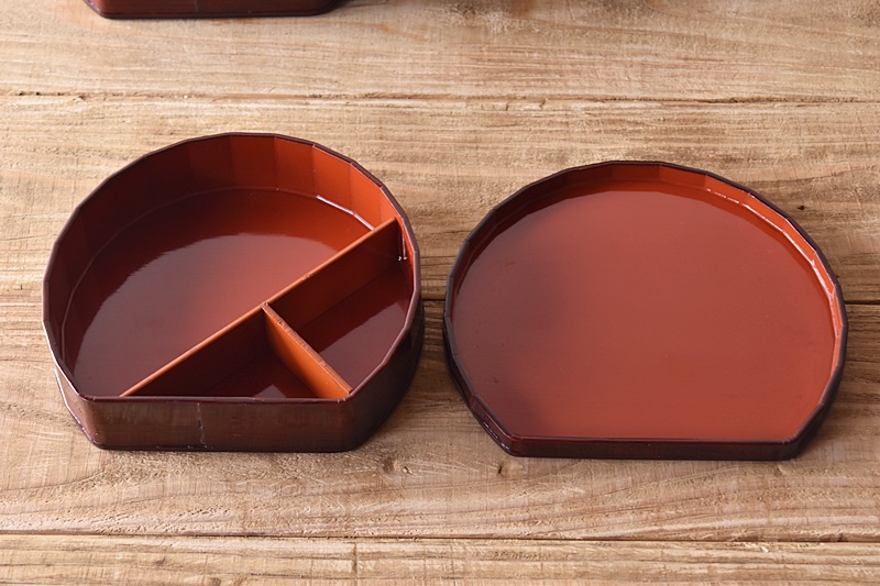 天然木製漆塗 溜塗 半月弁当 5客セット 茶懐石料理道具 茶懐石 - 生活