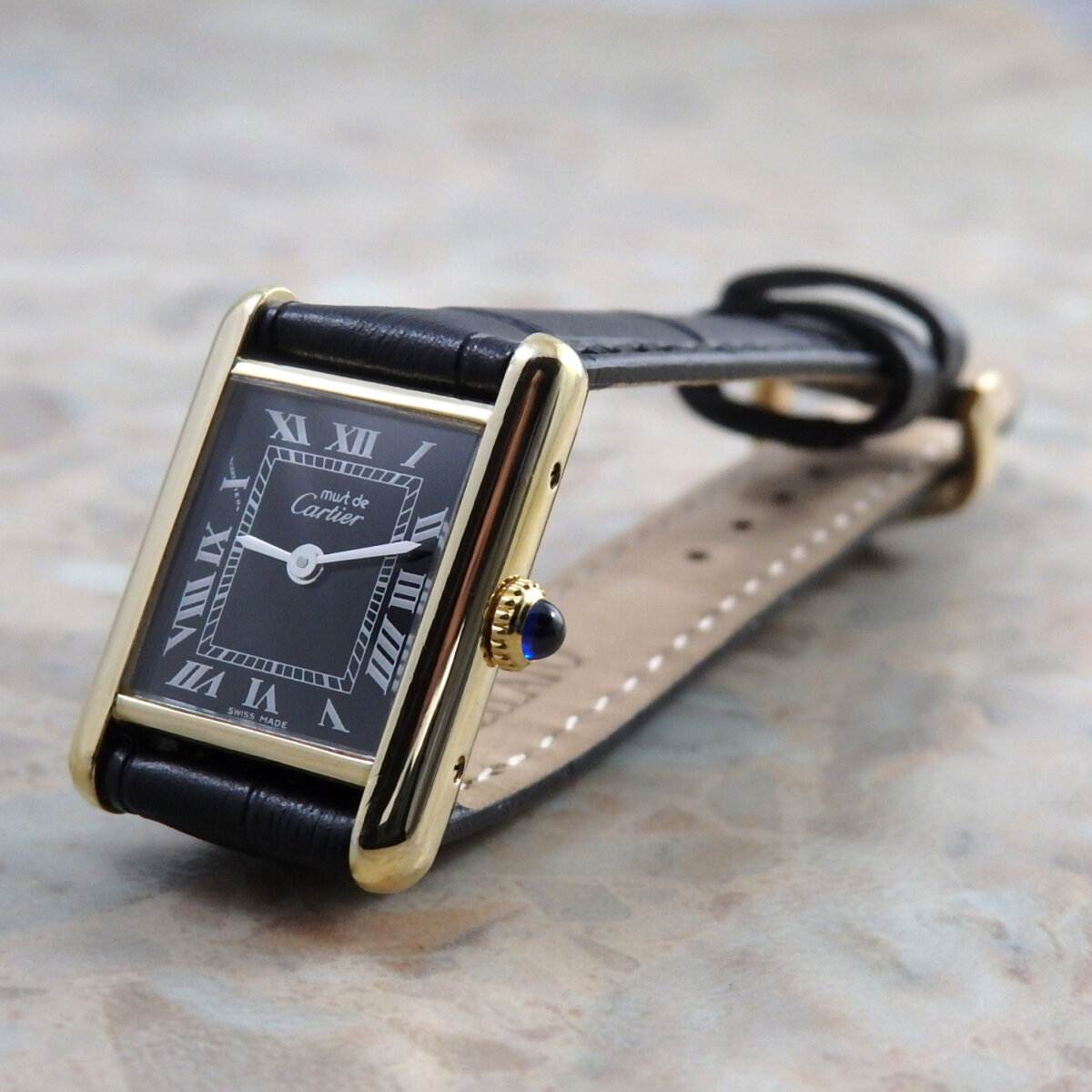 カルティエ マストタンク SM 手巻き レディース 黒文字盤 コンプリート