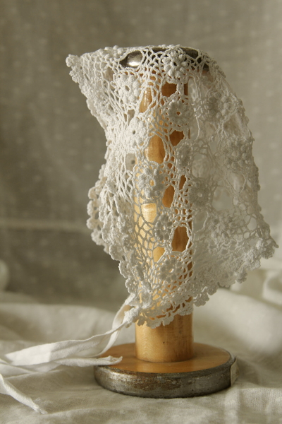 アンティークベビーボンネット フランス チュールレース クロッシェ