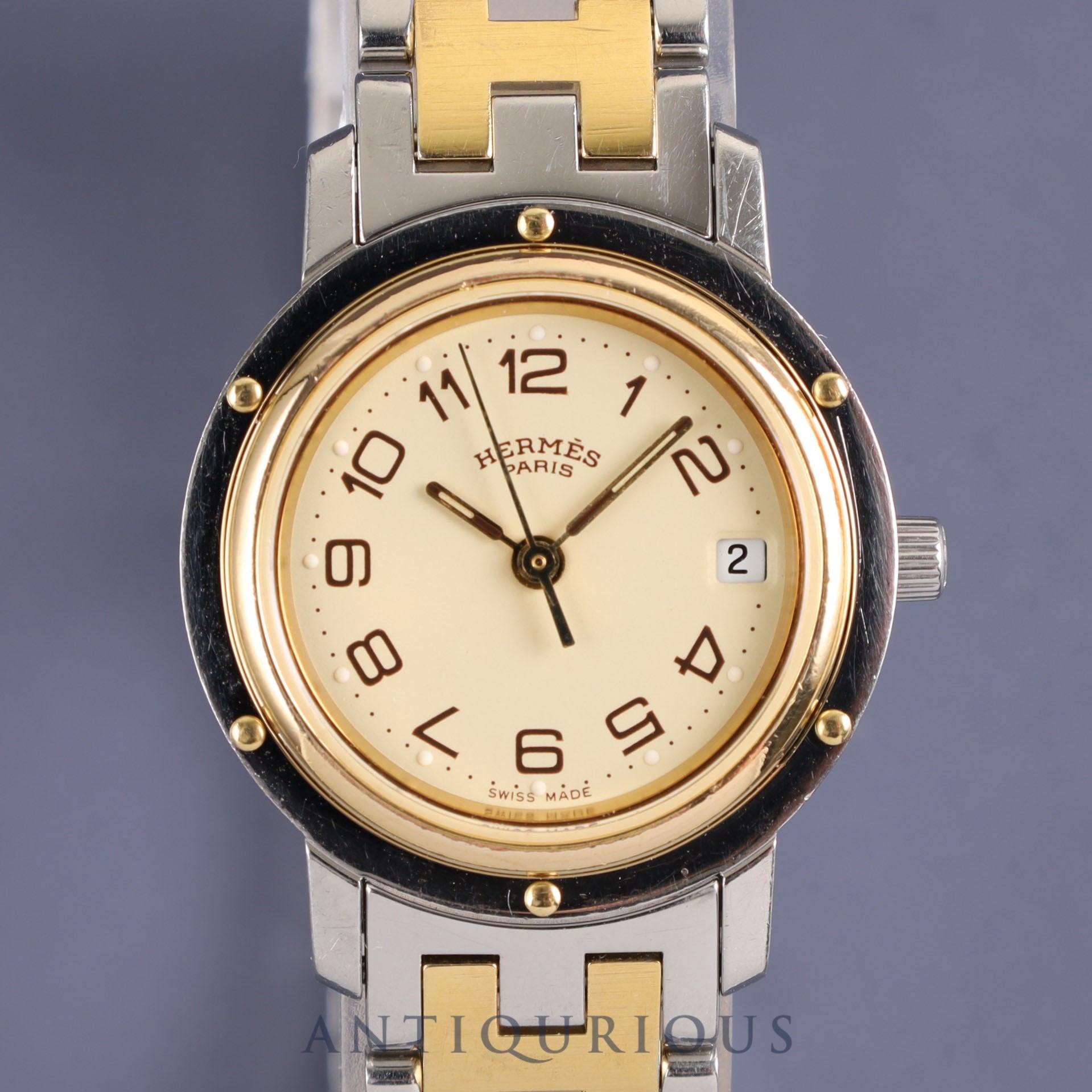 エルメス クリッパー CL3.240 クォーツ SS/GP アイボリー文字盤 箱