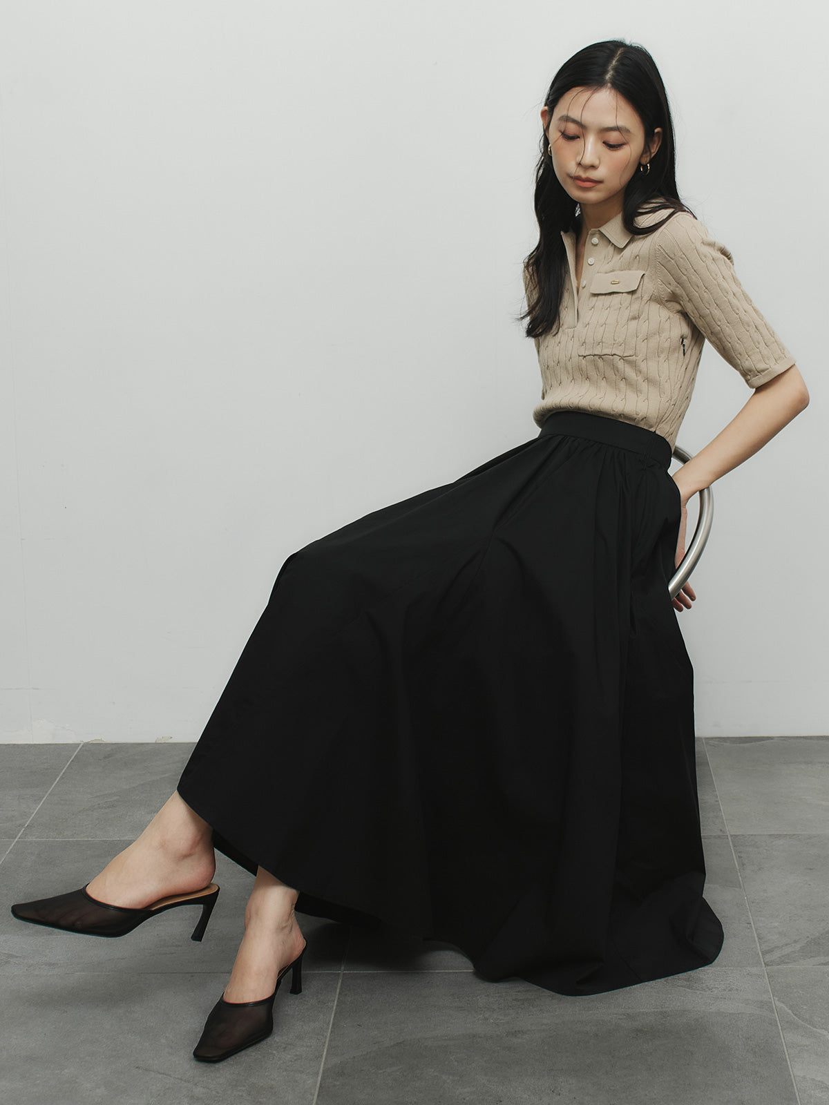 ケーブルポロドッキングニットワンピース