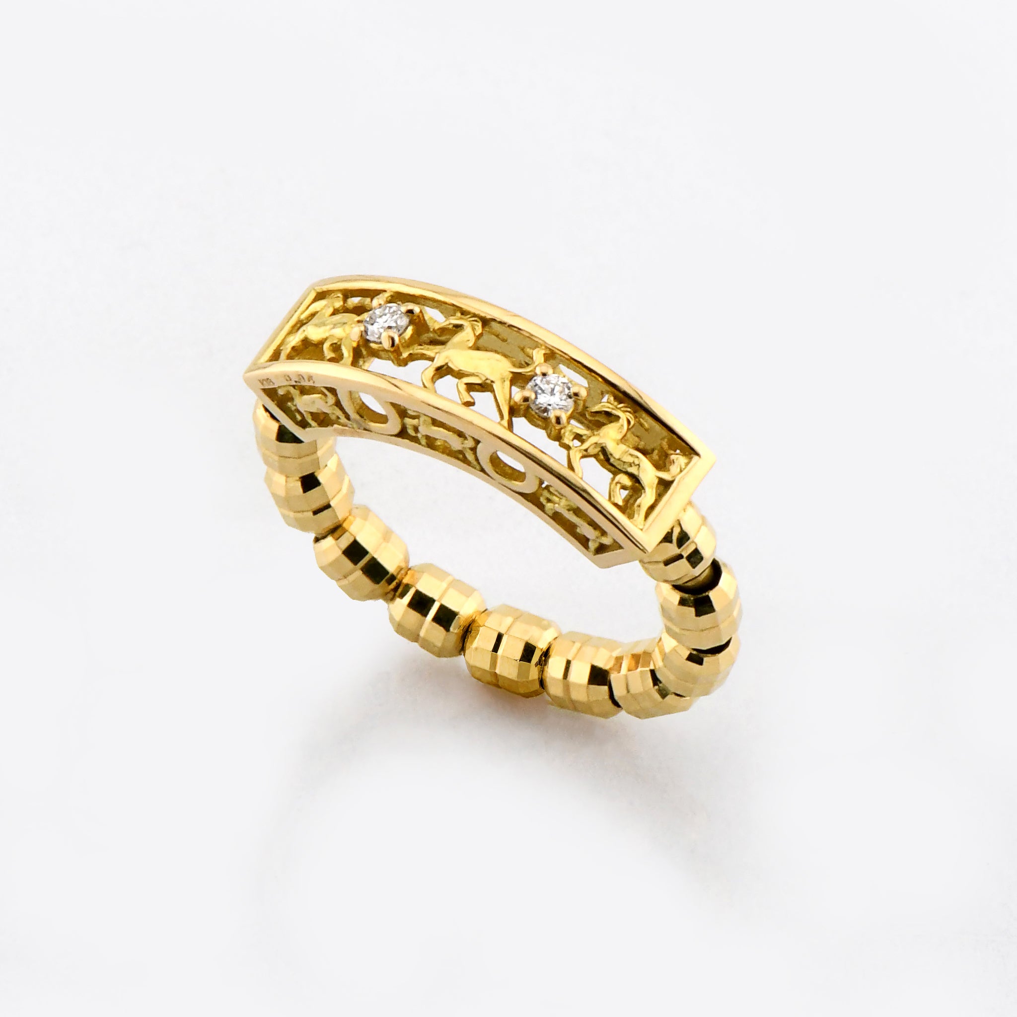 馬九行久(うまくいく) リング ダイヤモンド 計0.04ct K18YG / K18PG