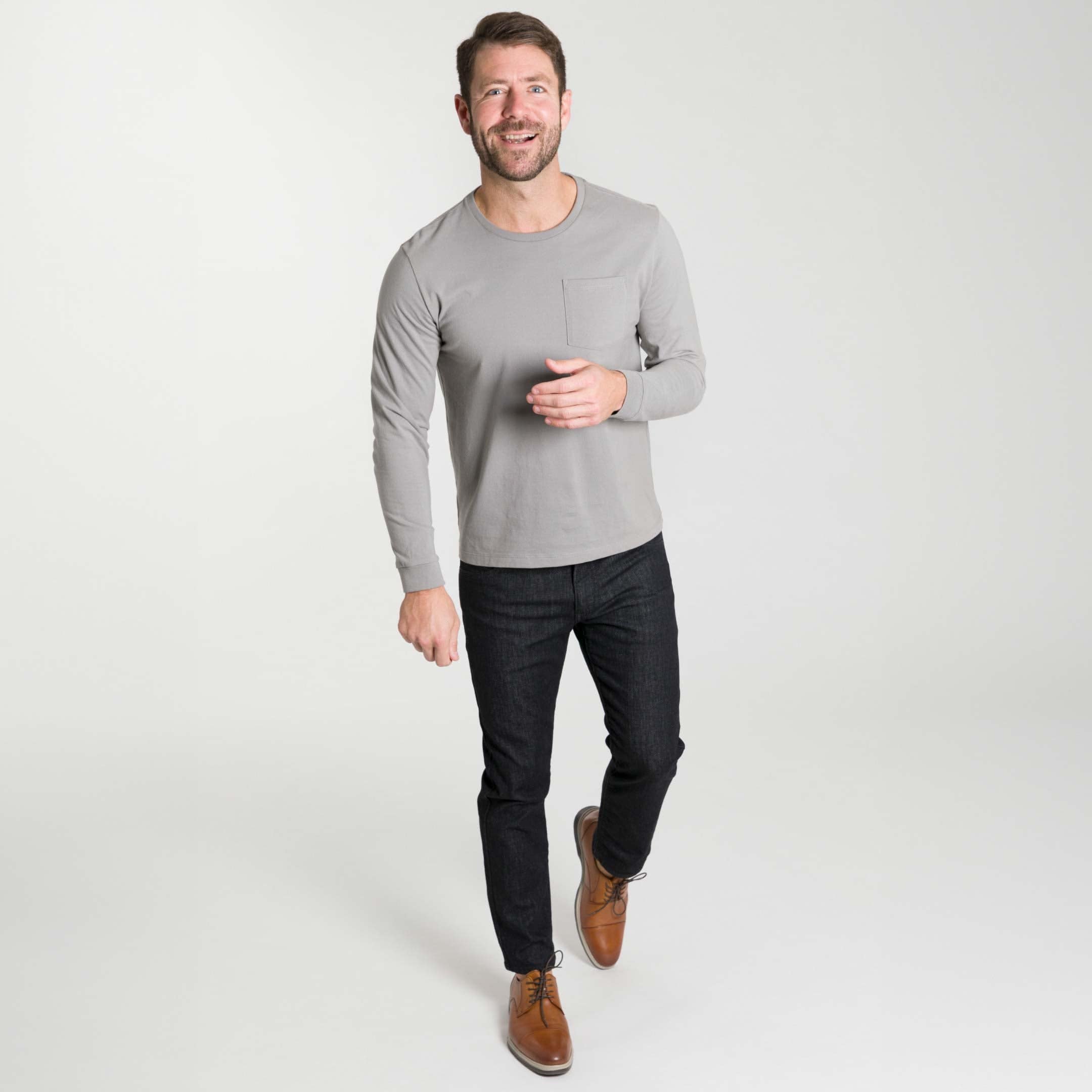 Ash & Erie Light Grey Long Sleeve Pima Cotton Crew Neck Tee for